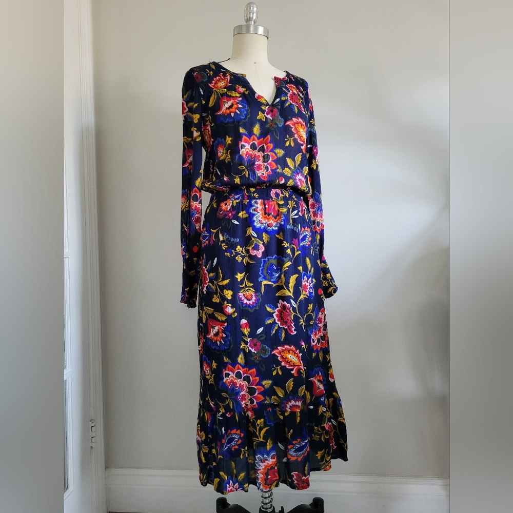 OLD NAVY midi length multicolour paisley print peasant dress with long sleeves